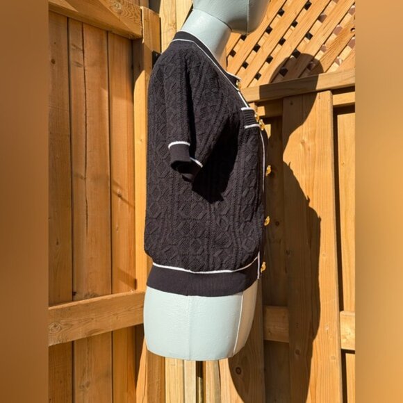 🆕 KARL LAGERFELD 🧿 NWT Black Classic Jacquard Knit Short Sleeve Sweater SzL - Picture 6 of 16
